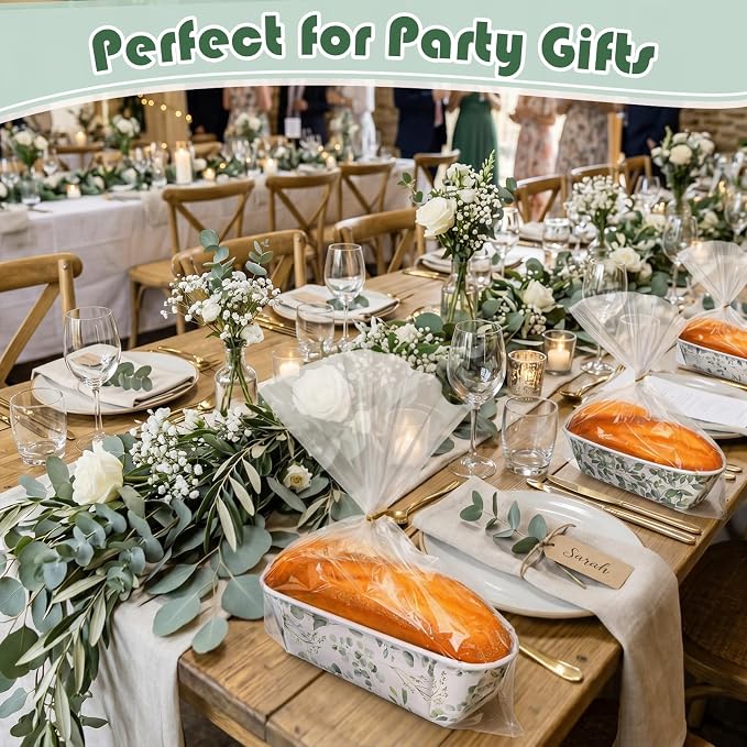 Hushee 50 Set Eucalyptus Paper Loaf Pans with Bags & Ties, 6.3x2.2x2.2 Disposable Mini Bread Baking Molds Rectangle Greaseproof Cake Liners for Gifts Wrapping Wedding Favors Sourdough Banana Bread