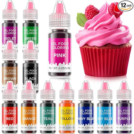 Gel Food Coloring 12 Colors Set for Cake Decorating,Cherrysea Edible Food Dye for Halloween Baking Royal Icing Cookie Supplies Gluten Free Food Grade Food Coloring Gel Kits, 0.25 Fl. Oz/Bottles
