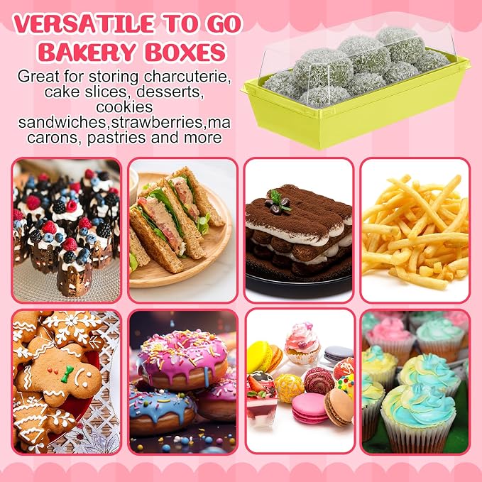 Vesici 100 Pcs 7 Inch Small Charcuterie Boxes with Clear Lids Cake Slice Containers Paper Bakery Boxes Disposable Food Containers for Dessert Cookie Sandwich Mini Cake Strawberry