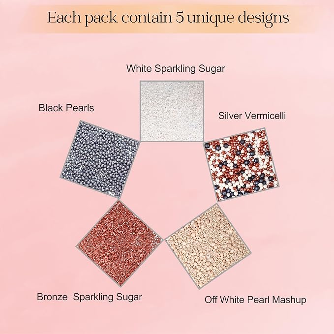 Sprinkles - Confect Sprinkles for Cakes & Cupcakes Decoration Assorted pack of 5 Starry Night Mix Black, White & Bronze Dragees Sparkling Sugar White & Bronze | Vegan, Gluten-Free, Nut-Free, Soy-Free, Dairy-Free, Palm Oil-Free- 5 Oz