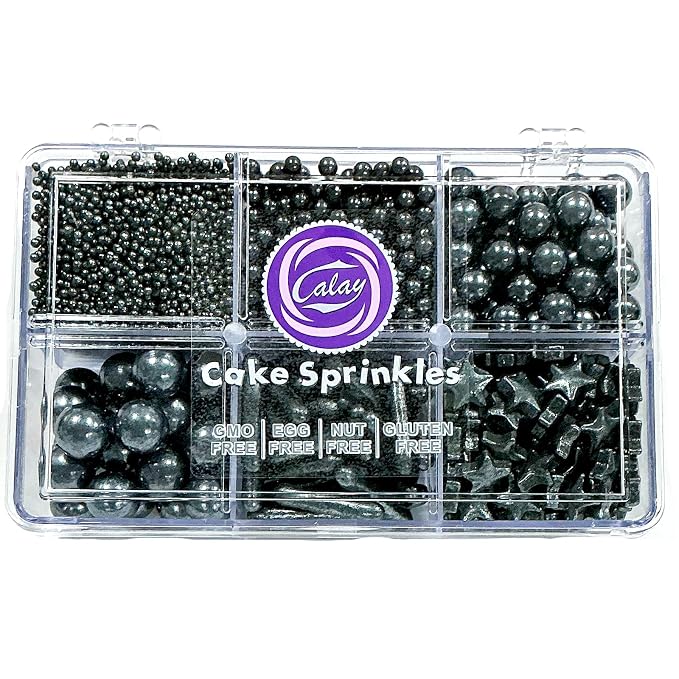 Homipooty Edible Black Pearl Sugar Sprinkles 130g/4.58oz Black Pearl Star Sprinkles For Cake Decorations Wedding，Cookies，Ice Cream, Cupcake Toppers, Halloween Christmas Supplies