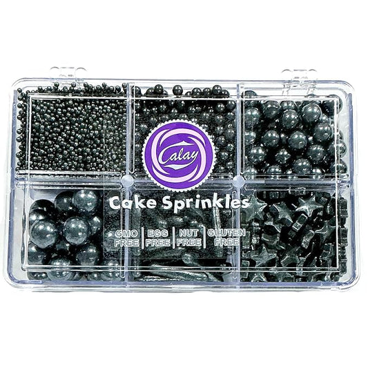 Homipooty Edible Black Pearl Sugar Sprinkles 130g/4.58oz Black Pearl Star Sprinkles For Cake Decorations Wedding，Cookies，Ice Cream, Cupcake Toppers, Halloween Christmas Supplies