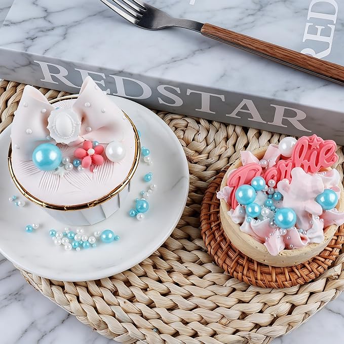 Blue and White Sprinkles for Cake Decorating, 130g/4.6oz Edible Pearl Sprinkles Mix, Sugar Candy Pearls for Baking, Cookie Decorations and Cupcake Toppings, Wedding Shower Party Winter Supplies