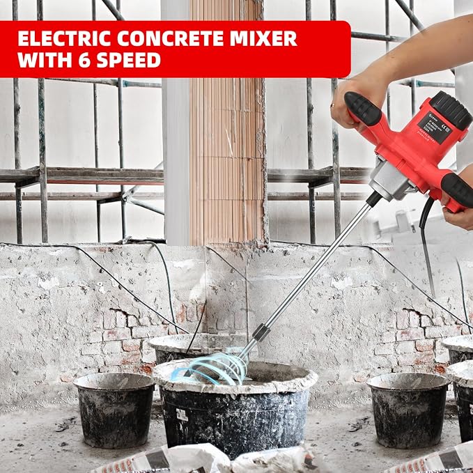 Cement Mixer 2300W, Handheld Electric Concrete Mixer with 6 Adjustable Speed, 110V Portable Mud Mixer Paint Mixer for Motar Grout Plaster Thinset Fodder Stirring Tool