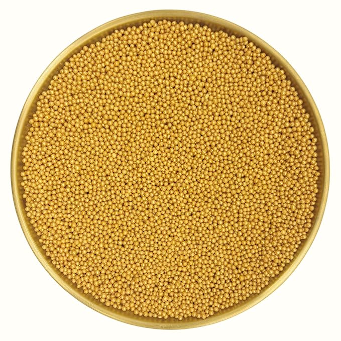 Dynastang 2mm Gold Pearls Sprinkles Edible Pearls Cake Decorating Stars Cake Decorations Cupcake Toppers Cookie Decorating Perfect for Cakes, Cupcakes, Desserts Toppings 3OZ
