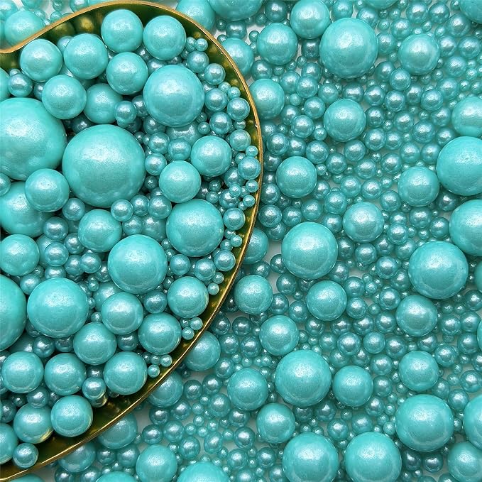 CandiJumpin Edible Pearls for Cake Decorating, Teal Pearl Sprinkles Teal Sugar Pearls Edible Cake Decorations Pearl Sugar Sprinkles Cupcake Toppers Baby Shower Party Birthday Wedding Christmas Supplies 3 OZ