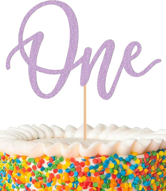 MYAMPED First Birthday Cake Topper - Glitter Purple One Sign 1st birthday Cake Decorating Supplies, Suitable for Baby Shower Favors, Baby Gender Reveal, Birthday Party or Photo Booth Props (Purple)