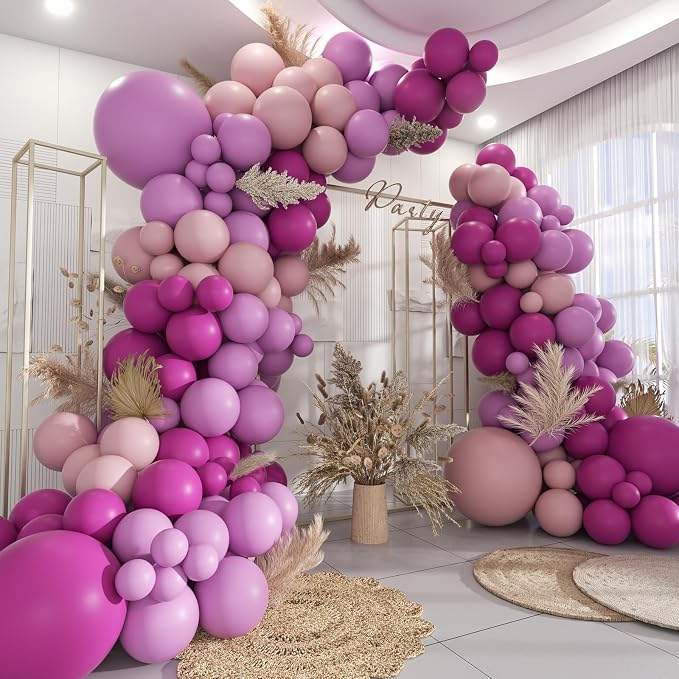 Red Purple Pink Balloon Garland Arch Kit, 160Pcs Hot Pink Dusty Purple Pastel Pink Balloons for Bridal Wedding Engagement Anniversary Girl Birthday Baby Shower Party Decorations