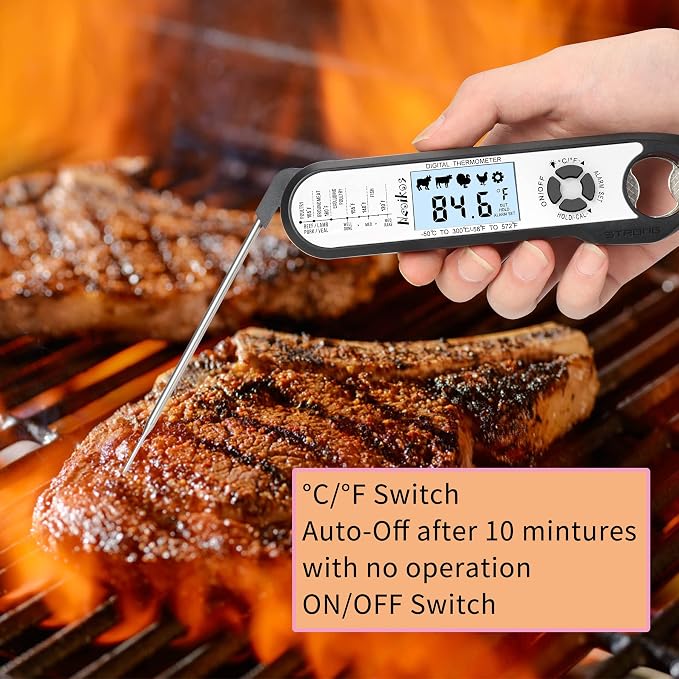 Digital Meat Food Thermometer - 2~3S Instant Read Cooking Thermometer, Backlight, Built-in Magnet, Calibration, Foldable Probe for Kitchen Deep Fry BBQ Grill Roast Turkey