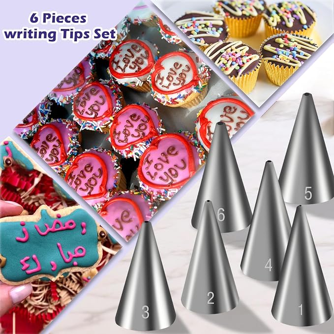 Hendiy 6 Pieces Round Stainless Steel Piping Tips Set | Icing Tips, Cupcake Frosting Nozzles, Small Decorating Piping Tip, For Cookies Cupcake