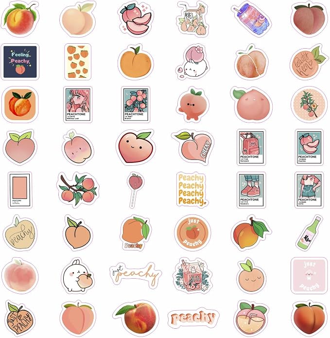 100Pcs Peach Stickers for Water Bottle and Laptop - Waterproof Vinyl Fruit Decals, Peach Gifts, Gifts for Women & Men