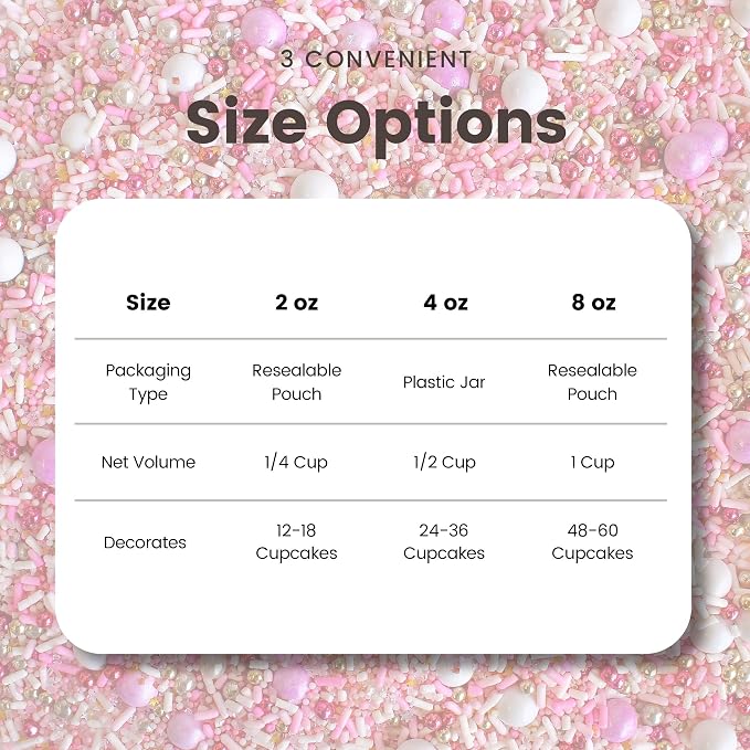 Sprinkle Pop Pink Velvet Sprinkle Mix| Pastel Pink and White Sprinkles with Edible Metallic Dragees| Decorating Sprinkles Made in USA for Princess Baby Shower Gender Reveal Cake Cupcakes Cookies, 2oz