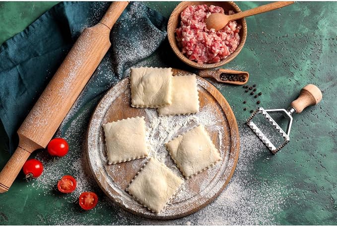 Fante’s Ravioli Maker Stamps With Wooden Handles, Fluted Square Shape, For Homemade Pasta, Cookies, Everyday Meals, And Holidays, Set Of 2, 2-Inch