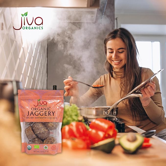 Jiva Organics Jaggery Whole 1 LB (454g) | Cone Shapes - Gur, Panela | Unrefined Natural Cane Sugar | No Chemicals, No Preservatives