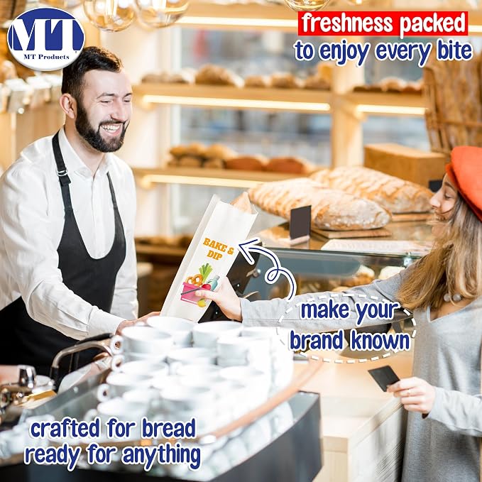 MT Products White Custom Printed Bread Bags 5.25" x 3.25" x 18" - Personalized White Paper Bags for Gift Giving