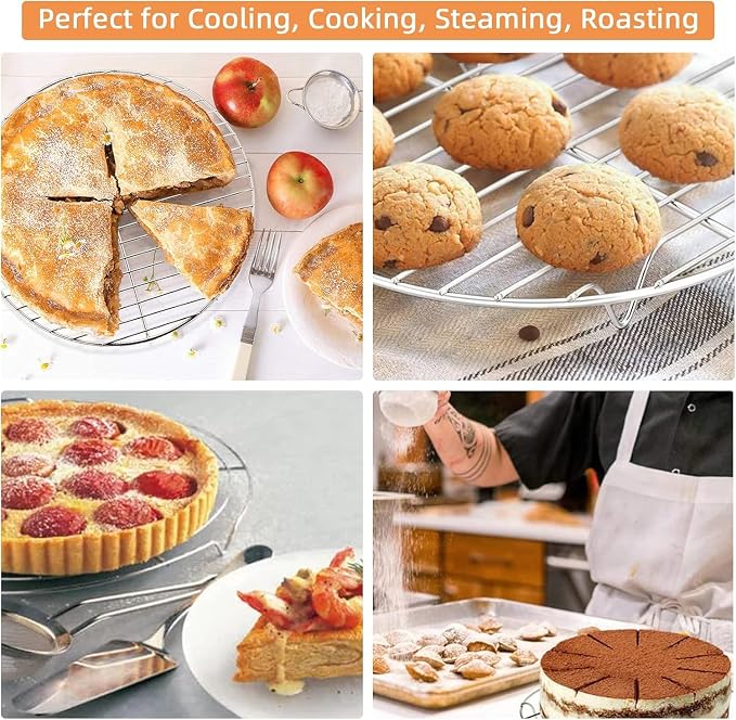 TamBee 9 Inch Round Cooling Racks for Cooking and Baking 304 Stainless Steel Cooling Racks Baking and Cooling Steaming Rack w Stand Cookware for Air Fryer Pressure Cooker Canning