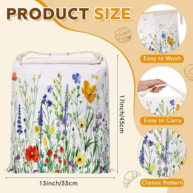 2 Pcs XL Beeswax Bread Bags for Sourdough Reusable 13” x 17” Large Bread Bags with Improved Beeswax Coating Food Wraps for Mother's Day Homemade Loaf Fresh Freezer(Wildflower)
