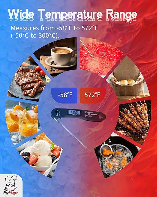 5 PCs Fast 1.2s Instant Read Meat Thermometer for Grilling & Smoking, ±1°F Accuracy with Calibration, Reversible Backlit LCD for Left/Right Hand, Magnetic Digital Food Thermometer for BBQ, Candy, Oil