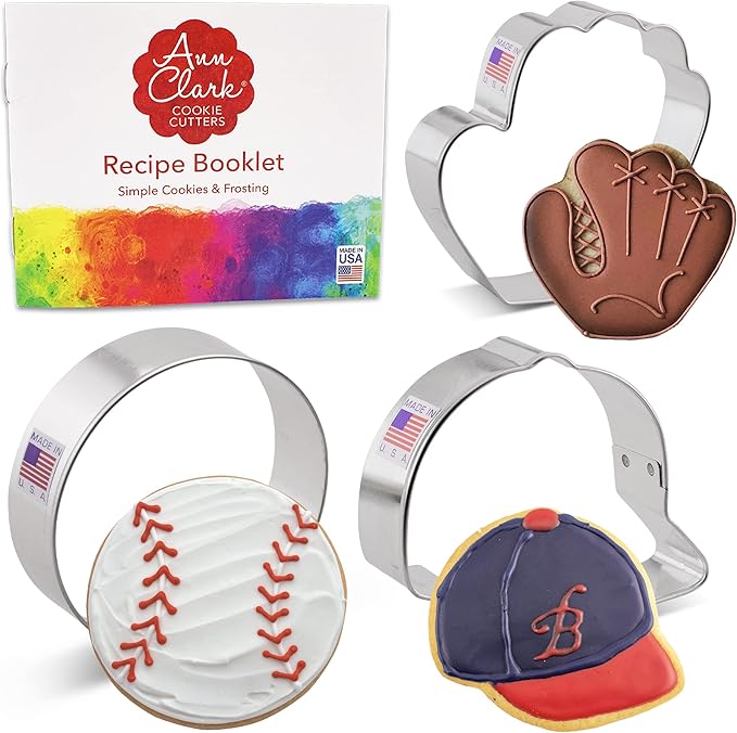 Ann Clark Baseball Cookie Cutters 3-Pc. Set (Ball, Glove, Hat) Made in the USA