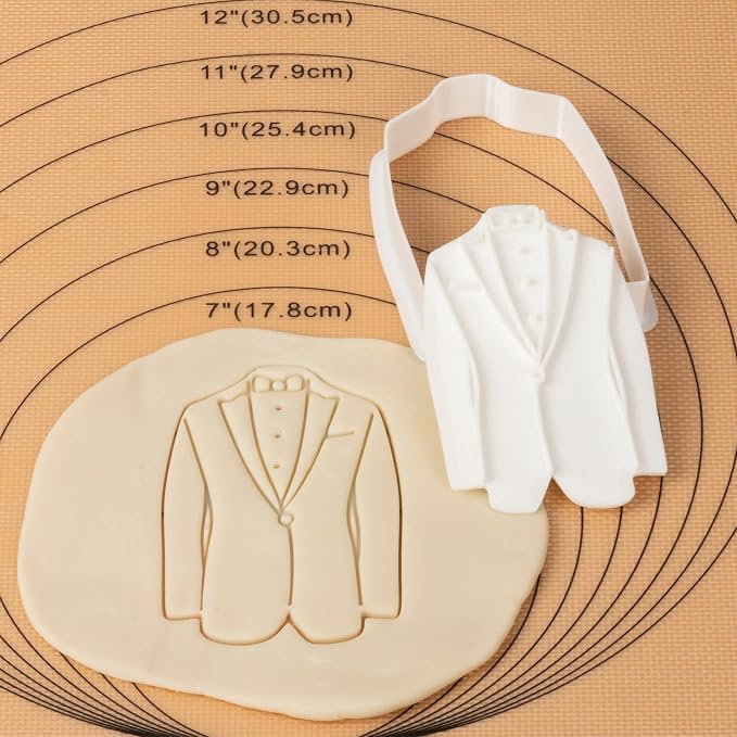 Wedding Cookie Cutter Tuxedo with Plunger Stamps Handle PLA Cake Baking Accessories 3.5" Cutter Molds Gifts for Kids Decorative Party Kitchen