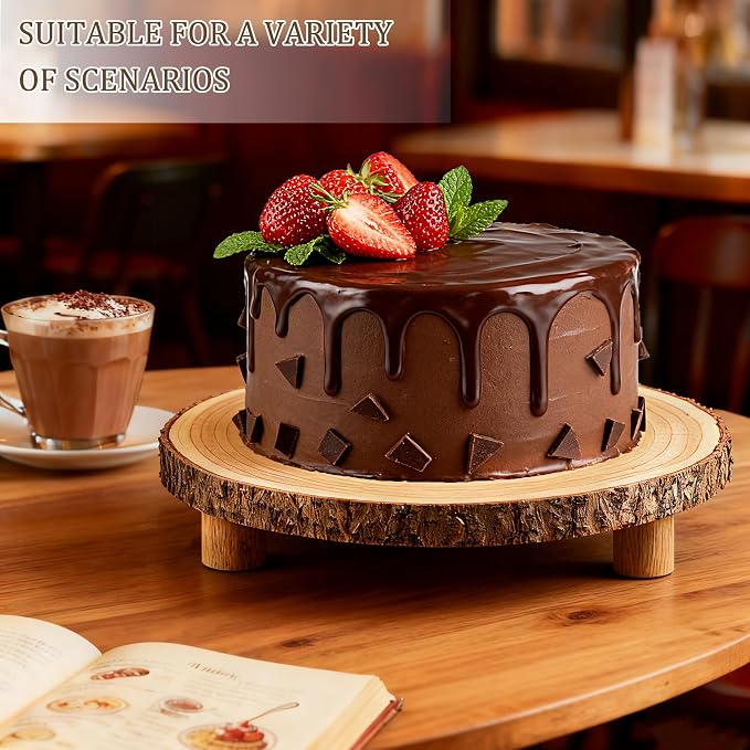 Rustic Wood Cake Stand,11-13 Inch Natural Wood Slice with Legs,Round Cake Display Stand for Weddings,Party & Birthday,Decoration