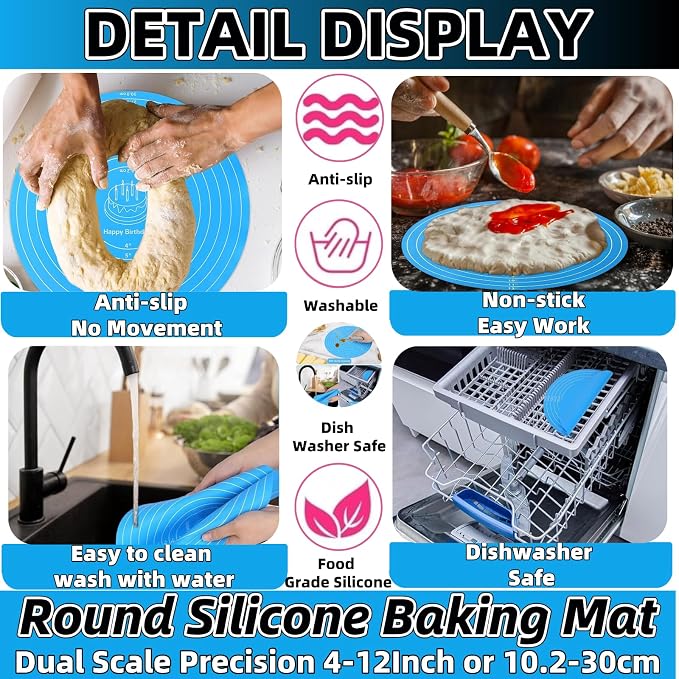Silicone Baking Mat Cake Mat Silicone Cake Mat Silicone Baking Mat with Measurements for CakeTurntable Stand Non-Stick Heat Resistant Pastry Baking Sheet -Blue