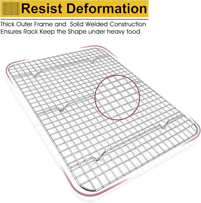 P&P CHEF 15.3 Inch Cooling Baking Rack Set of 2, Stainless Steel Grid Cooking Racks for Roasting Drying Grilling, Oven & Dishwasher Safe, Heavy Duty & Healthy