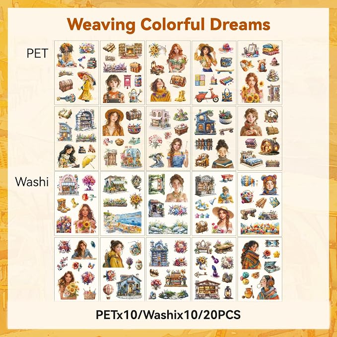 Colorful Dreamweave Warm Brown Chat Sticker Scrapbooking Supplies for Junk Journal, 20 Sheets PET Stickers - Vintage Journaling Stickers