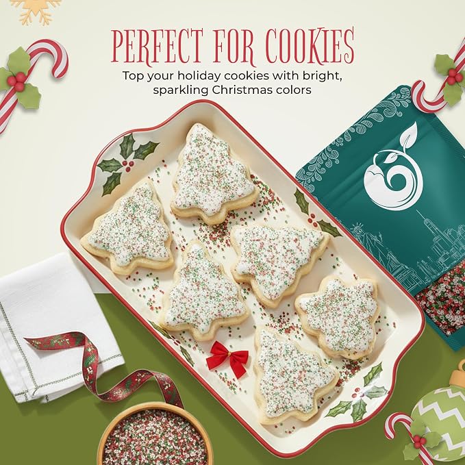 NY Spice Shop Sanding Sugars - 4 Ounce Nonpareils Snowflake Red, Green & White Sprinkles - Edible Themed Festive Cooking Decor Sprinkles for Baking Essentials & Dessert Toppings