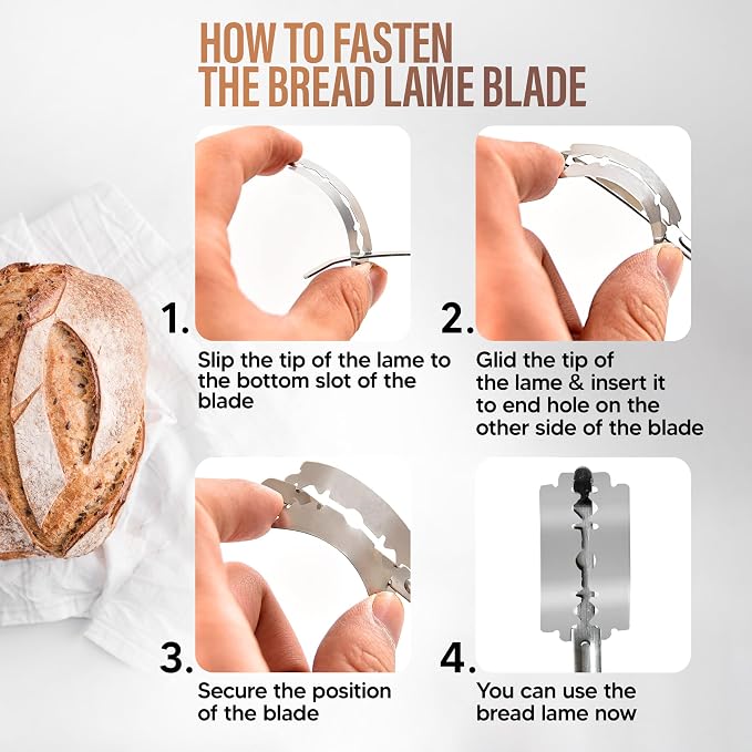 RICCLE Bread Lame Slashing Tool, Oakwood Ergonomic Handle Dough Scoring Knife with 10 Razor Blades and Storage Cover