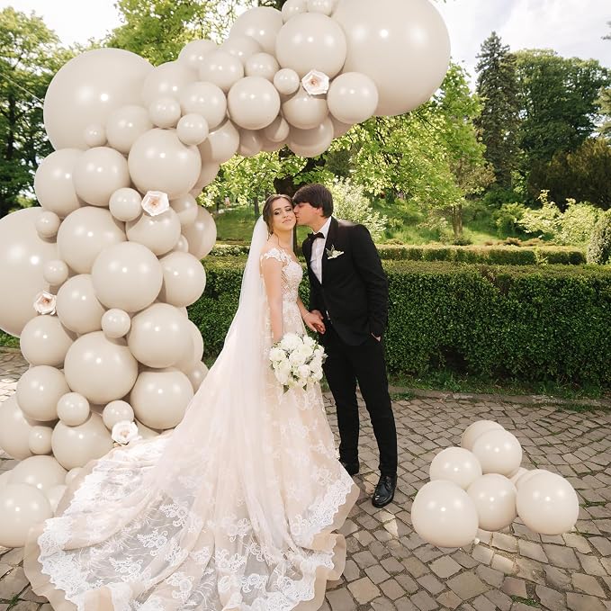 104pcs Sand White Balloons - 18/12/10/5 Inch Cream Beige Neutral Latex Balloons Garland Arch Different Sizes Pack for Boho Weddings, Baby Showers,Gender Reveals, Birthdays