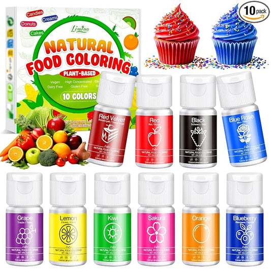 Natural Food Coloring - 10 Plant-Based Liquid Food Coloring Set, Artificial Dye Free, All Nature Food Dye for Baking, Cake Decorating and Fondant, Organic Food Color for Icing, Frosting - 3.5oz/100ml