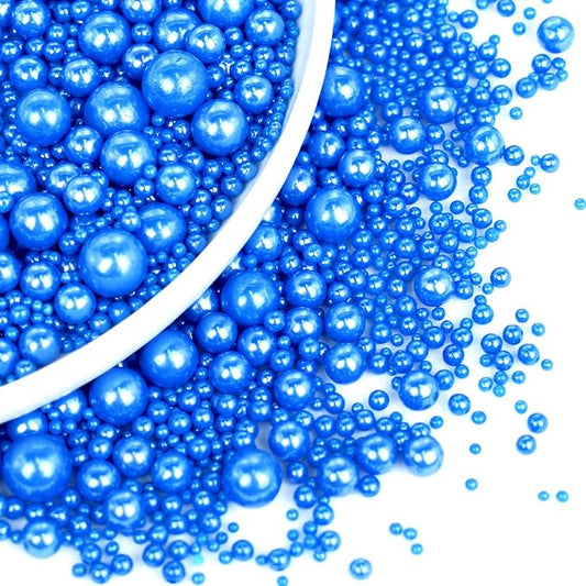 Patriotic Edible Navy Blue Pearl Sugar Sprinkles, 130g/4.58oz, Blue Pearls Sprinkles for Cake Decorating, Cupcake Toppers, Cake Decorations, Party Holiday Supplies