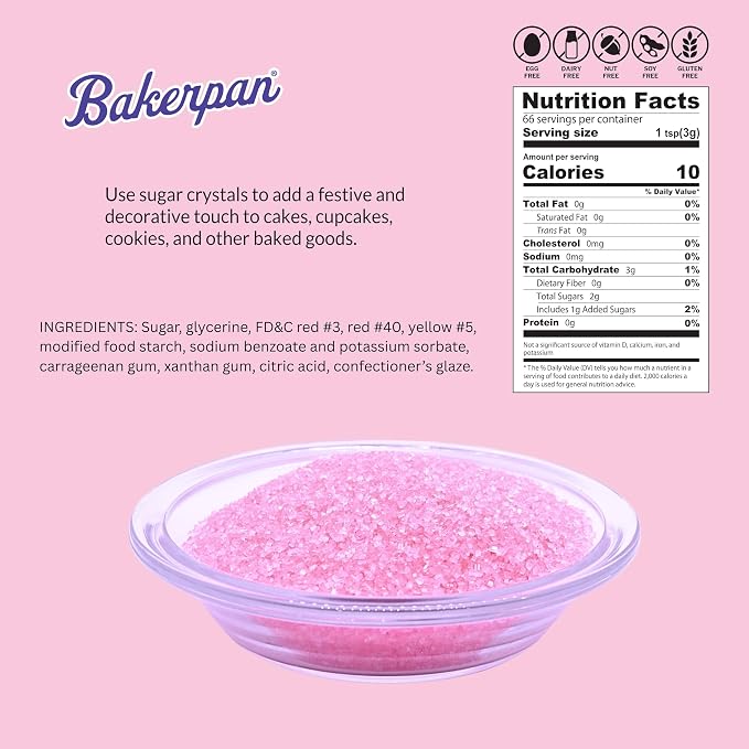 Bakerpan Pastel Pink Sugar Sprinkles for Baking - 7 oz Coarse Sparkling Decorating Sugar Crystals for Baking Topping, Cookies & Cupcakes | Kosher, Gluten-Free, Made in USA