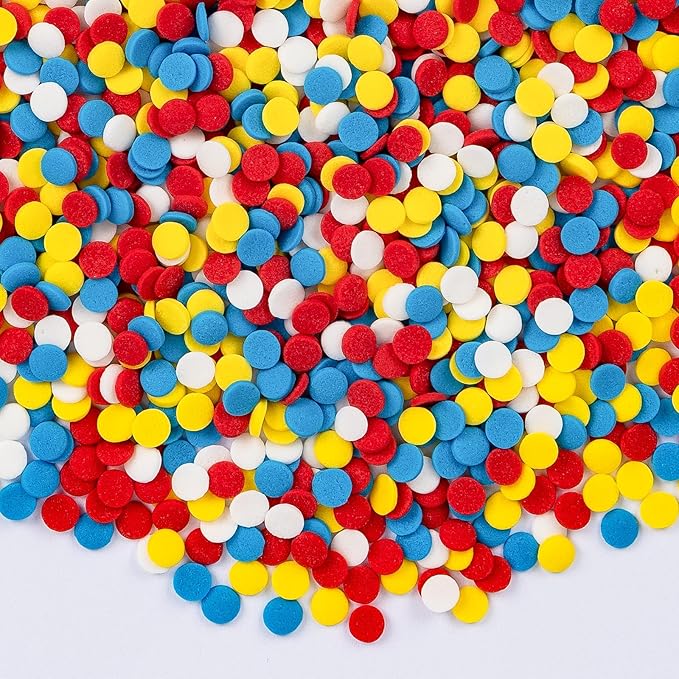 Colorful Round Confetti Sprinkles,Edible Cake Decorations for Baking,130g,Red Blue Yellow and White Sugar Sprinkle,fancy baking Cupcakes Cookie Donuts Ice Cream Toppers,Duck Themed Desserts,Birthday,Children's Party Supplies