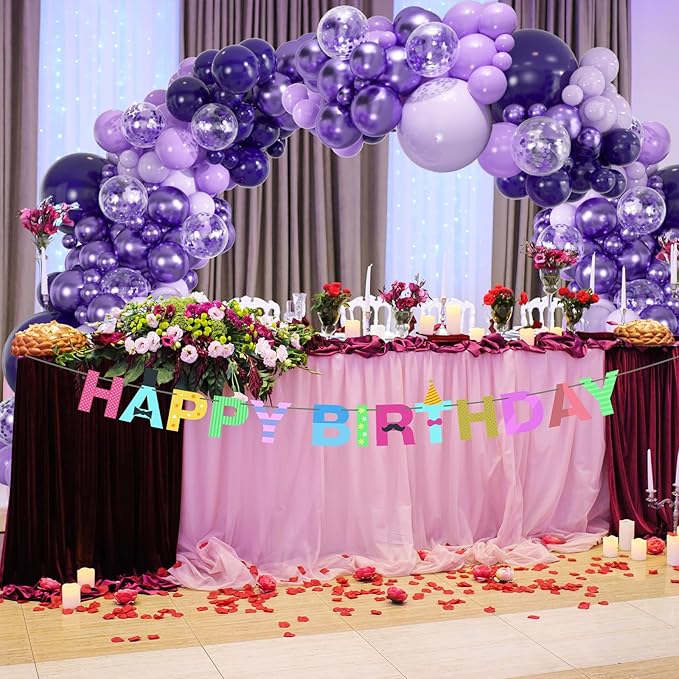 136-Pack Metallic Purple & Lavender Lilac Balloon Garland Kit - Chrome Purple, Dark/Light Purple Balloons with Confetti for Princess Birthday, Wedding, Baby Shower, Bachelorette Decor