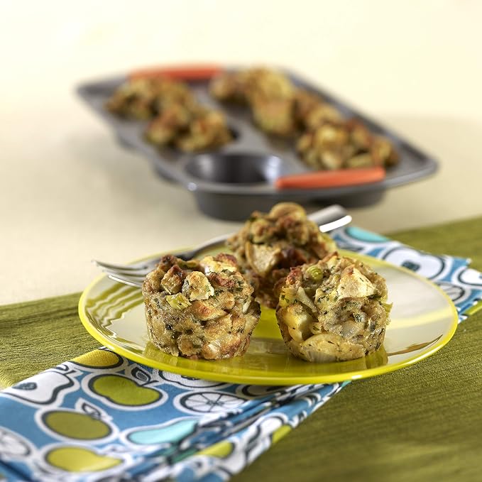 Rachael Ray Yum-o! Nonstick Bakeware Oven Lovin' Cups Muffin Pan 6-Cup, Gray with Orange Handles