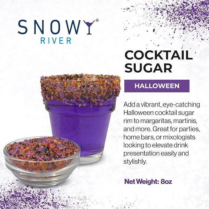 Snowy River Halloween, Cocktail & Margarita Sugar Rimmer - Vibrant Naturally Colored Sugar for Cocktail Rimming, Baking & Decorating, Medium Crystal - 8oz