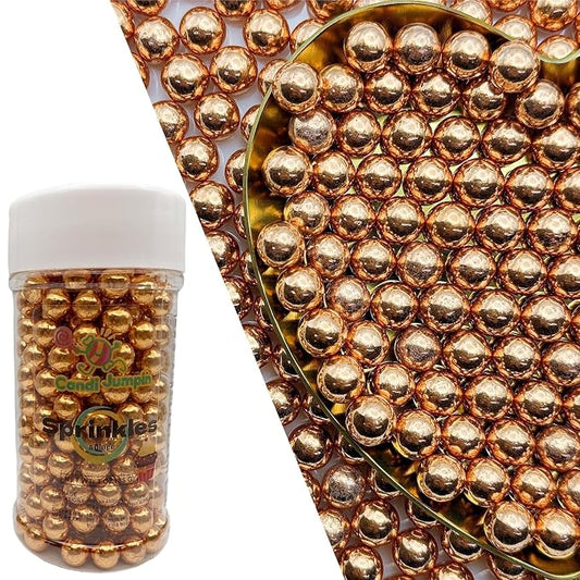 CandiJumpin 7mm Edible Rose Gold Pearls, Rose Gold Pearl Sprinkles for Cake Decorating Small Sugar Pearls Edible Cake Decorations Pearl Sugar Sprinkles Cupcake Toppers Baby Shower Party Birthday Wedding Christmas Supplies 3 OZ