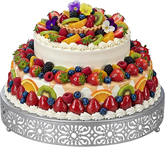 Wenqik 18 Inch Cake Stand Round Metal Cupcake Dessert Wedding Cake Stand Cookies Display Holder Fruit Food Serving Tray for Table Wedding Birthday Anniversary Party Decor (Silver)