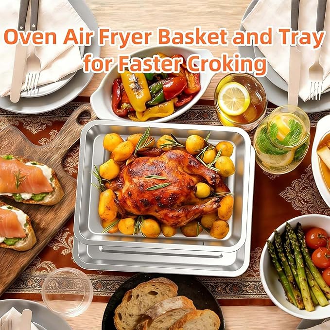 Baking Sheet Pan Set of 2, 12.4"x11" Stainless Steel Air Fryer Pan Replacement Tray for Cuisinart TOA-060 and TOA-065 TOA-70 Toaster Oven Accessories Parts for Cooking Bread and Broiling, NonStick