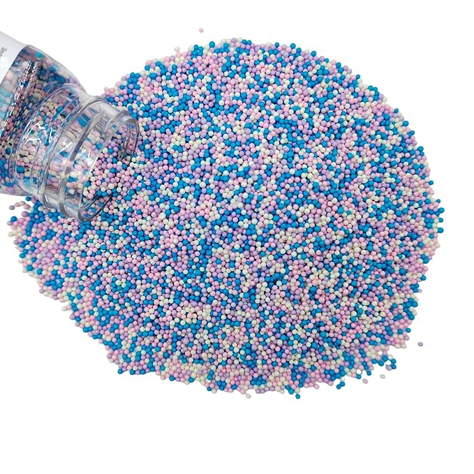 Mermaid Sprinkles Pink Blue Purple and White Nonpareils Sprinkles Edible Mini Pearl Sprinkle for Cake Decorations, Baking, Ice Cream, Cookies, Donuts and Lollipops - 2mm Sugar Pearls