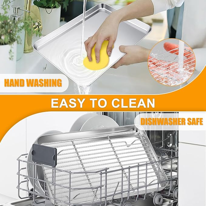 Homikit Baking Sheet with Wire Rack (1 Pan + 1 Rack), 10.4 x 8 Inches Stainless Steel Small Baking Pan with Cooling Rack, Metal Cookie Sheets Bacon Tray for Toaster Oven, Rust Free & Dishwasher Safe
