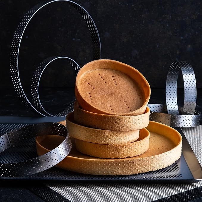 HARFINGTON Stainless Steel Tarts Rings 7.1" Perforated Metal Circle Baking Dessert Mousse Round Cake Ring Non Stick for Home Kitchen Food Cheese Making Tool