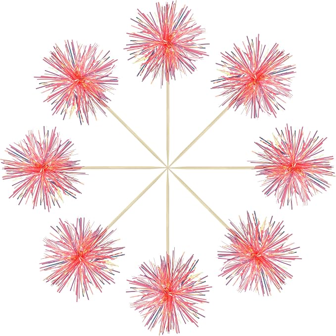 Gyufise 30Pcs Foil Firework Cupcake Toppers Sparkle Tinsel Cake Toppers Tinsel Drink Cake Decoration Cocktail Picks for Birthday Wedding Graduation Party Supplies Laser Orange