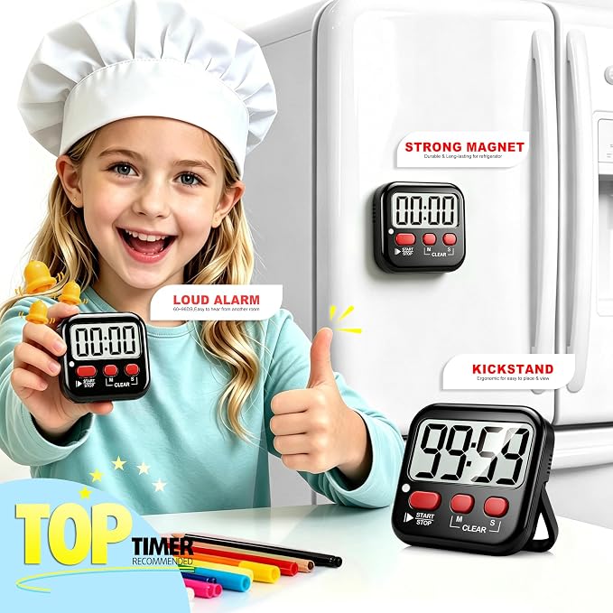 Antonki 2 Pack Digital Timer for Kids, Magnetic Countdown Kitchen Timers for Cooking, Egg, Classroom, Teacher, Exercise, Study, Oven - Battery Included