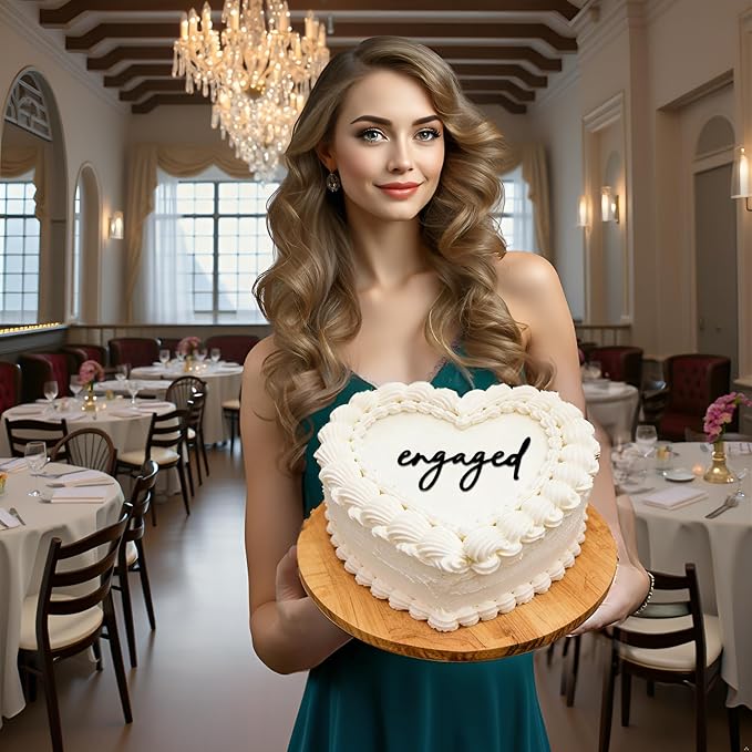 Acrylic Engaged Cake Topper – Vintage Heart Wedding Cake Decoration for Engagement Parties, Bridal Showers & Anniversaries (engaged A)