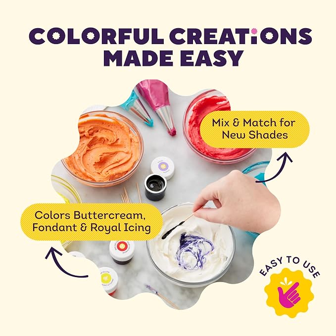 Wilton Edible Gel Food Coloring Set - For Baking & Decorating - Mixable Color Shades - Concentrated Formula for Vibrant Colors - 6 Ounces Each (12-Piece Set)