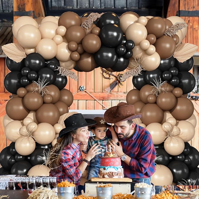 Black and Brown Balloon Garland Arch Kit, 105 PCS Black Brown and Nude Beige Balloon Different Size for Western Farm First Rodeo Wild West Cowboy Baby Shower Birthday Party Decorations