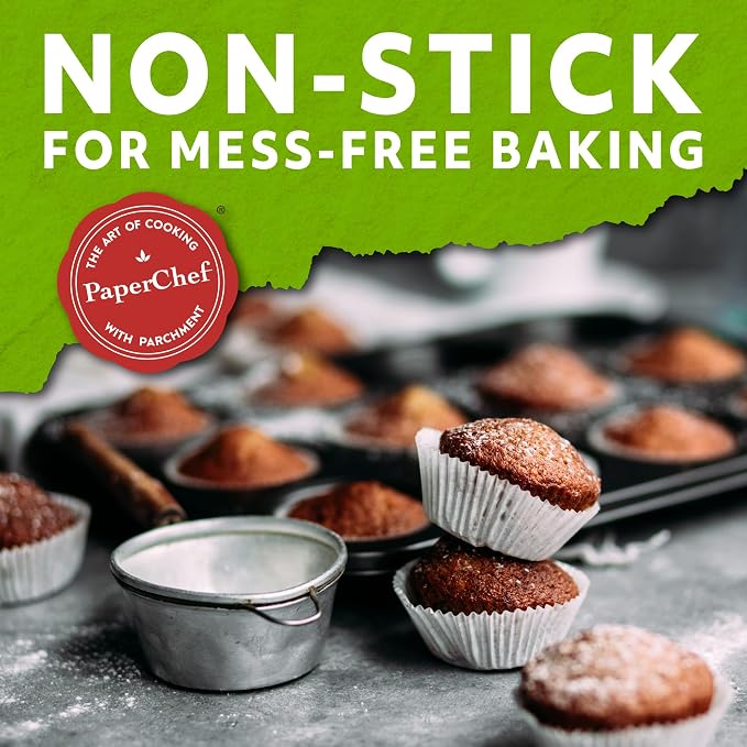 PaperChef XL Parchment Baking Cups Nonstick Easy Release 30 Count 4 Pack | Easy Release, Non-Stick Paper, Unbleached, Compostable - Perfect For Cupcakes and Muffins